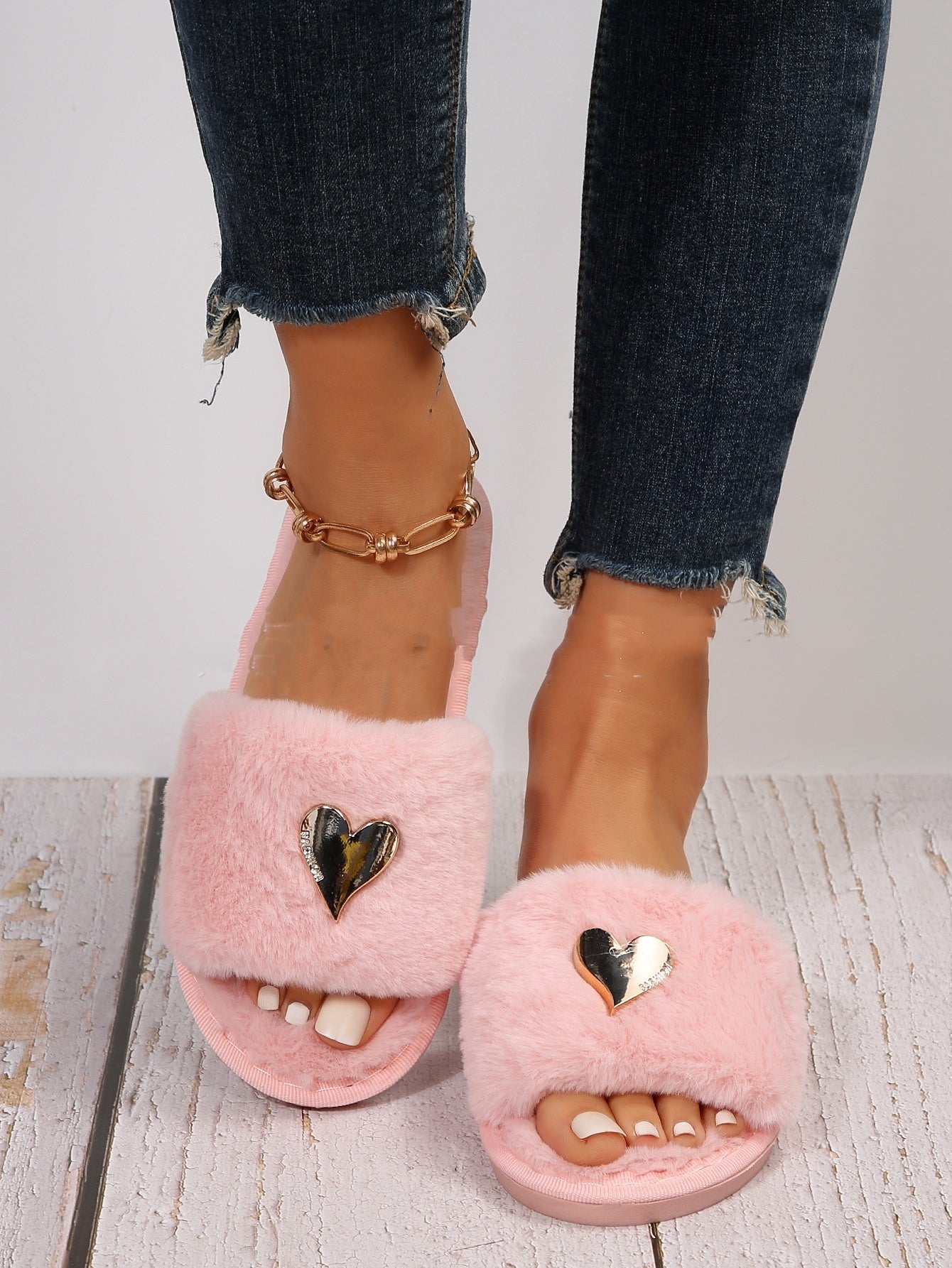 Fluffy Flip Flop Fur Slippers For Women