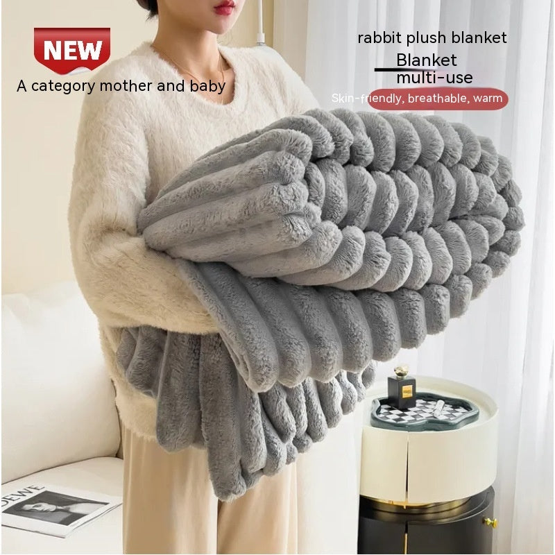 Double Sided Soft Warm Rabbit Fur Velvet Blanket
