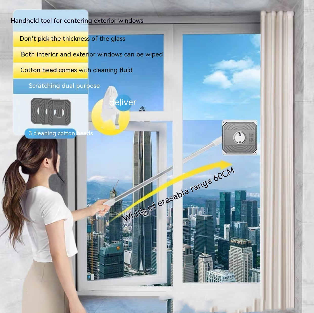 Effortless Double-Sided Long Handle Window Cleaner Brush