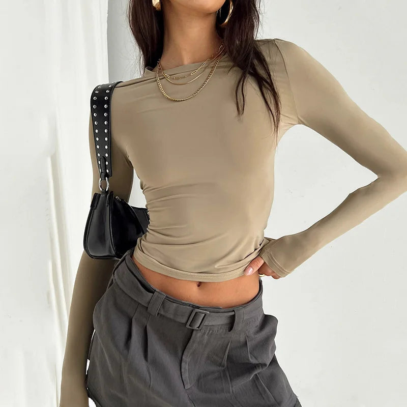 Long Sleeve Slim Fit Casual Tee For Women
