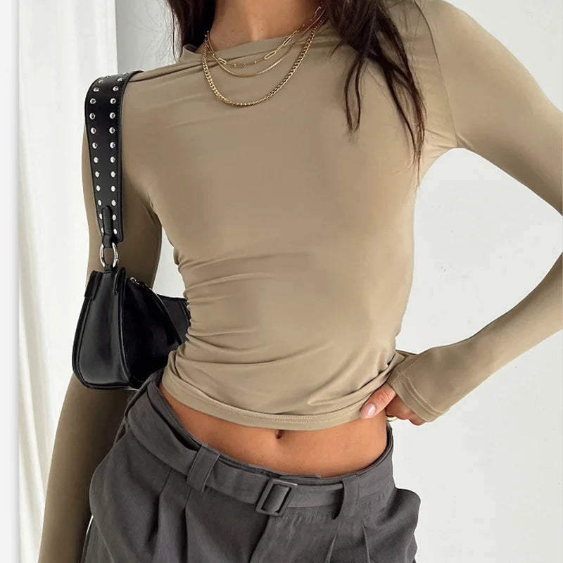 Long Sleeve Slim Fit Casual Tee For Women
