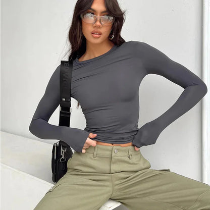 Long Sleeve Slim Fit Casual Tee For Women