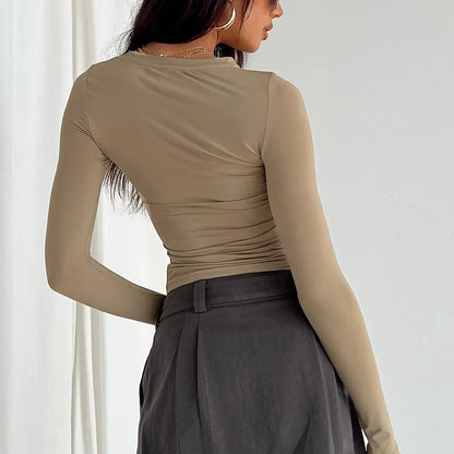 Long Sleeve Slim Fit Casual Tee For Women