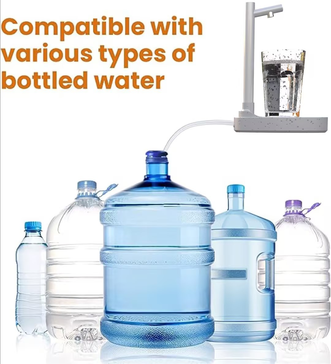 Automatic Water Dispenser with Rechargeable Battery and Stand for Bottles